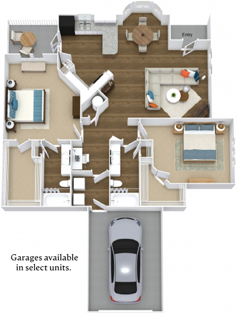 Floor plan for 2 beds, 2 baths, 1325 sqft